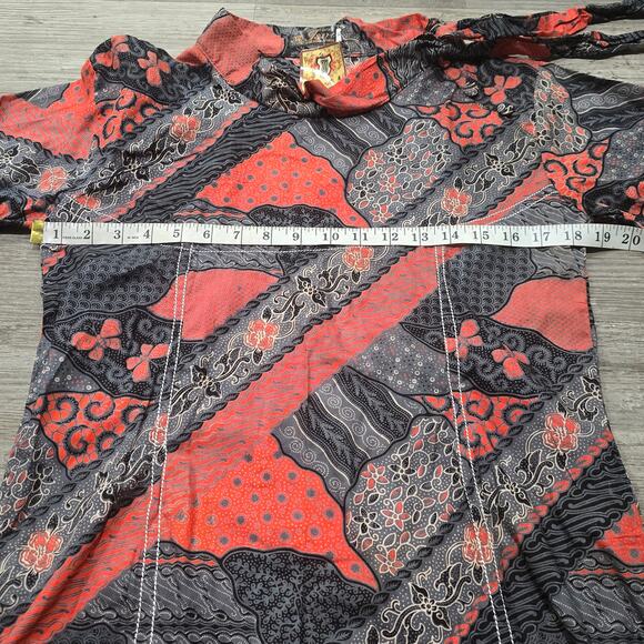 Batik Multi Color Abstract Pattern Pull Over Tunic Long Sleeve Blouse Shirt - Picture 7 of 9